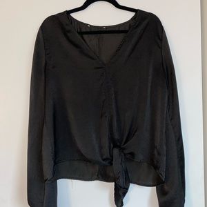 Black tie waist blouse